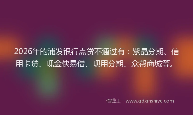 2026年的浦发银行点贷不通过有：紫晶分期、信用卡贷、现金侠易借、现用分期、众帮商城等。