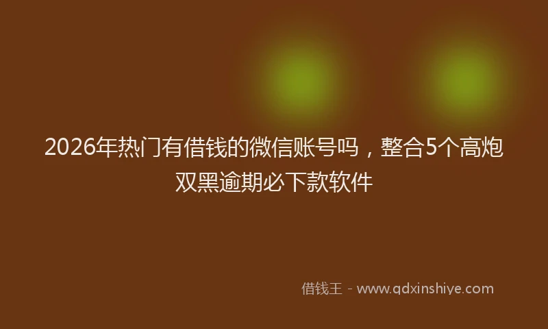 2026年热门有借钱的微信账号吗，整合5个高炮双黑逾期必下款软件