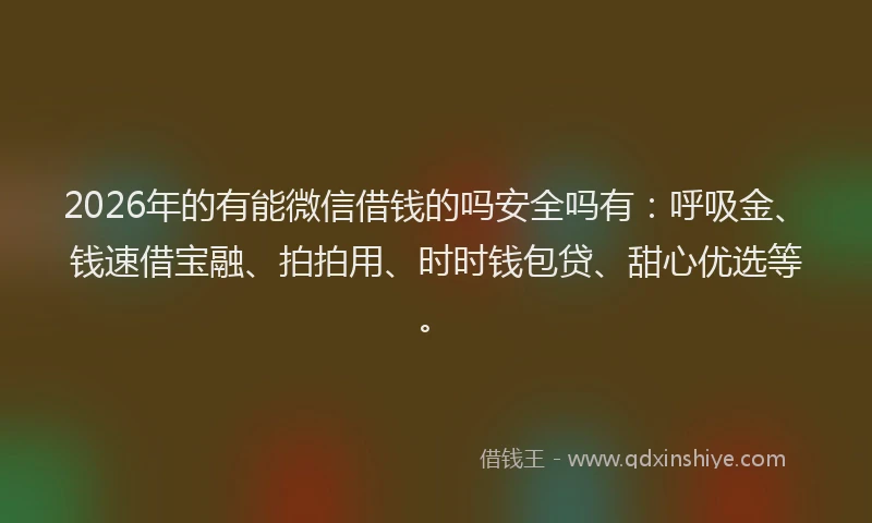 2026年的有能微信借钱的吗安全吗有：呼吸金、钱速借宝融、拍拍用、时时钱包贷、甜心优选等。