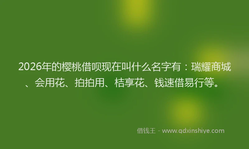 2026年的樱桃借呗现在叫什么名字有：瑞耀商城、会用花、拍拍用、桔享花、钱速借易行等。