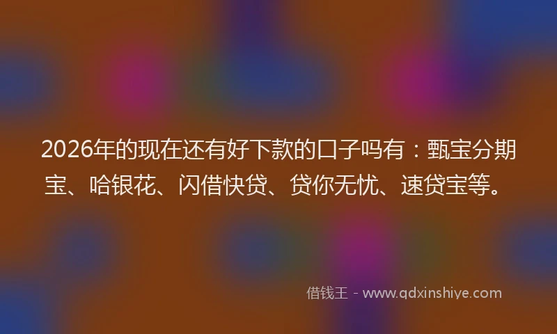 2026年的现在还有好下款的口子吗有：甄宝分期宝、哈银花、闪借快贷、贷你无忧、速贷宝等。