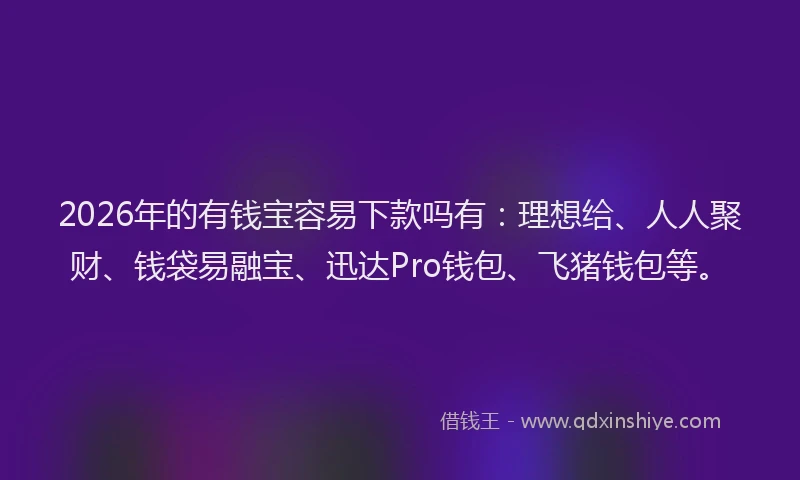 2026年的有钱宝容易下款吗有：理想给、人人聚财、钱袋易融宝、迅达Pro钱包、飞猪钱包等。