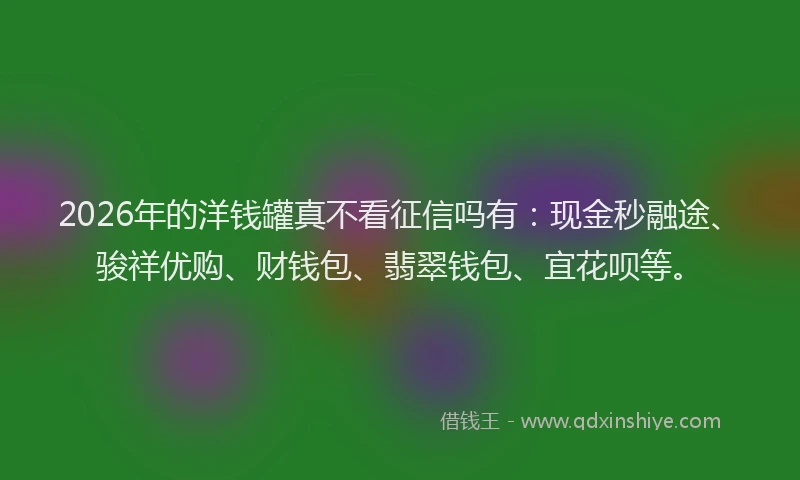 2026年的洋钱罐真不看征信吗有：现金秒融途、骏祥优购、财钱包、翡翠钱包、宜花呗等。