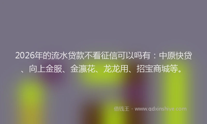 2026年的流水贷款不看征信可以吗有：中原快贷、向上金服、金瀛花、龙龙用、招宝商城等。