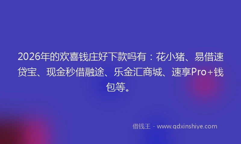 2026年的欢喜钱庄好下款吗有：花小猪、易借速贷宝、现金秒借融途、乐金汇商城、速享Pro+钱包等。