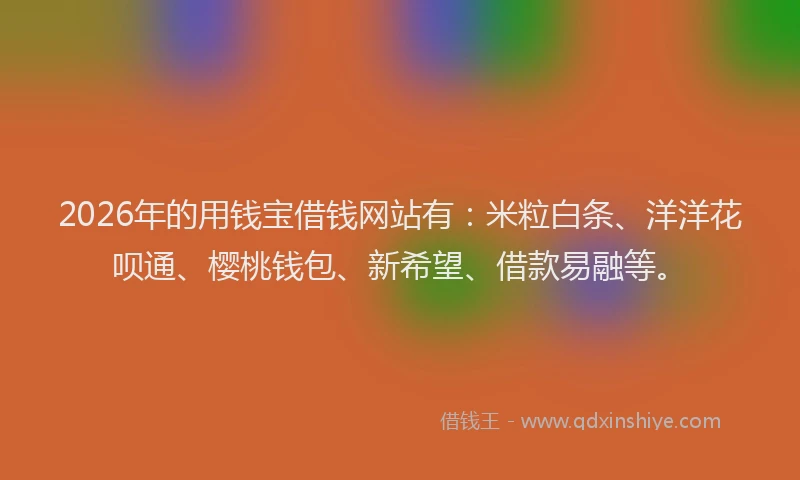 2026年的用钱宝借钱网站有：米粒白条、洋洋花呗通、樱桃钱包、新希望、借款易融等。