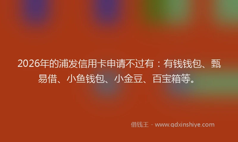 2026年的浦发信用卡申请不过有:有钱钱包、甄易借、小鱼钱包、小金豆、百宝箱等。