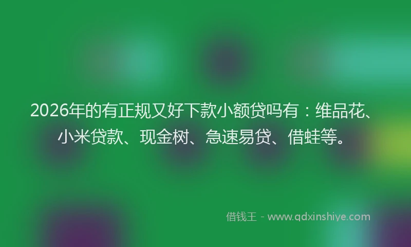 2026年的有正规又好下款小额贷吗有:维品花、小米贷款、现金树、急速易贷、借蛙等。