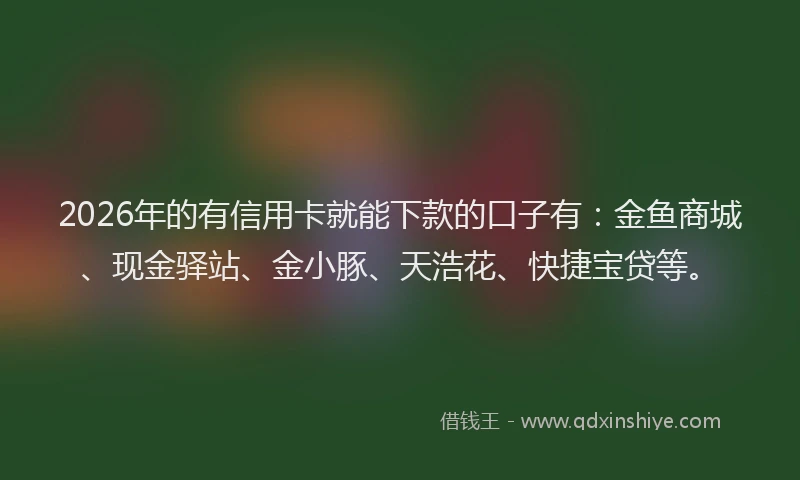 2026年的有信用卡就能下款的口子有：金鱼商城、现金驿站、金小豚、天浩花、快捷宝贷等。