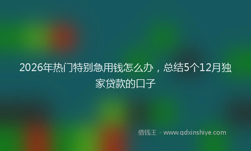 2026年热门特别急用钱怎么办,总结5个12月独家贷款的口子