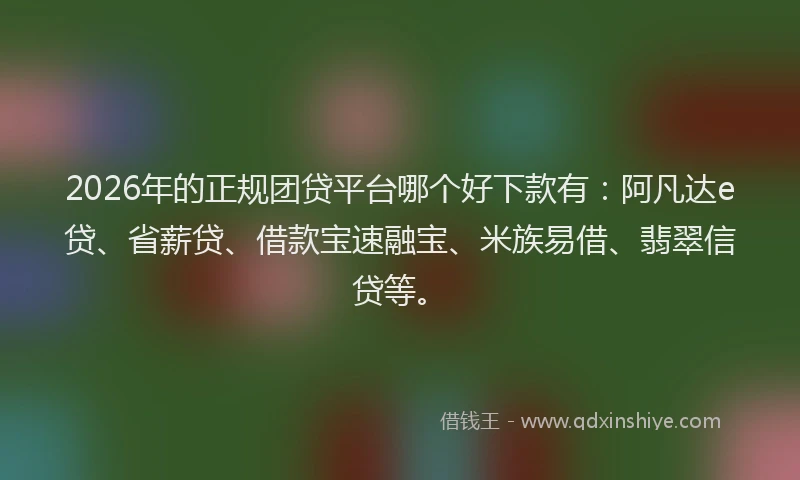 2026年的正规团贷平台哪个好下款有：阿凡达e贷、省薪贷、借款宝速融宝、米族易借、翡翠信贷等。