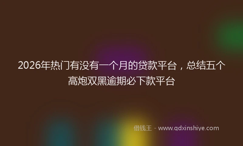 2026年热门有没有一个月的贷款平台，总结五个高炮双黑逾期必下款平台