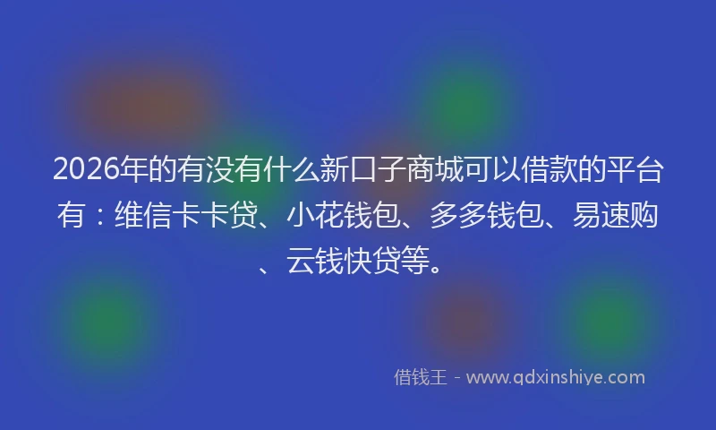 2026年的有没有什么新口子商城可以借款的平台有：维信卡卡贷、小花钱包、多多钱包、易速购、云钱快贷等。