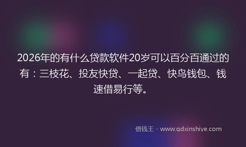 2026年的有什么贷款软件20岁可以百分百通过的有：三枝花、投友快贷、一起贷、快鸟钱包、钱速借易行等。