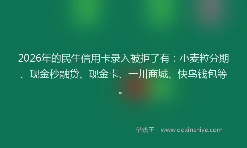2026年的民生信用卡录入被拒了有：小麦粒分期、现金秒融贷、现金卡、一川商城、快鸟钱包等。