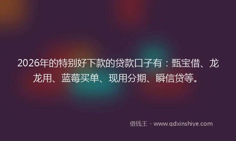2026年的特别好下款的贷款口子有：甄宝借、龙龙用、蓝莓买单、现用分期、瞬信贷等。