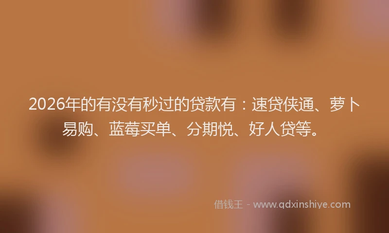 2026年的有没有秒过的贷款有：速贷侠通、萝卜易购、蓝莓买单、分期悦、好人贷等。