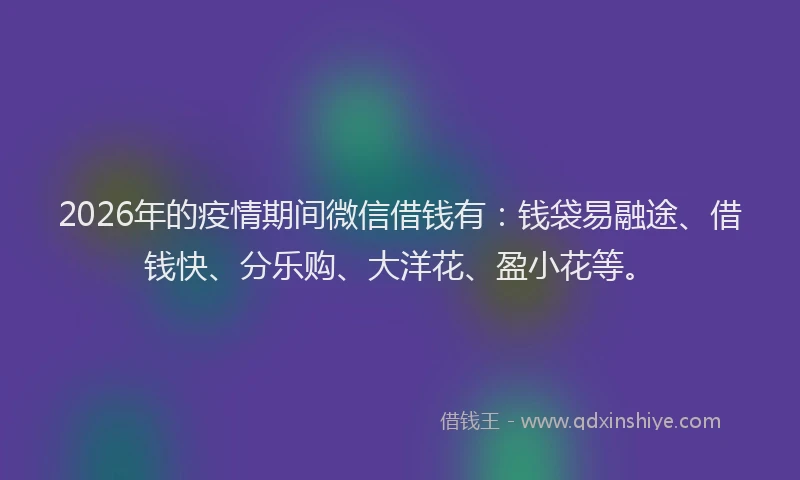 2026年的疫情期间微信借钱有：钱袋易融途、借钱快、分乐购、大洋花、盈小花等。