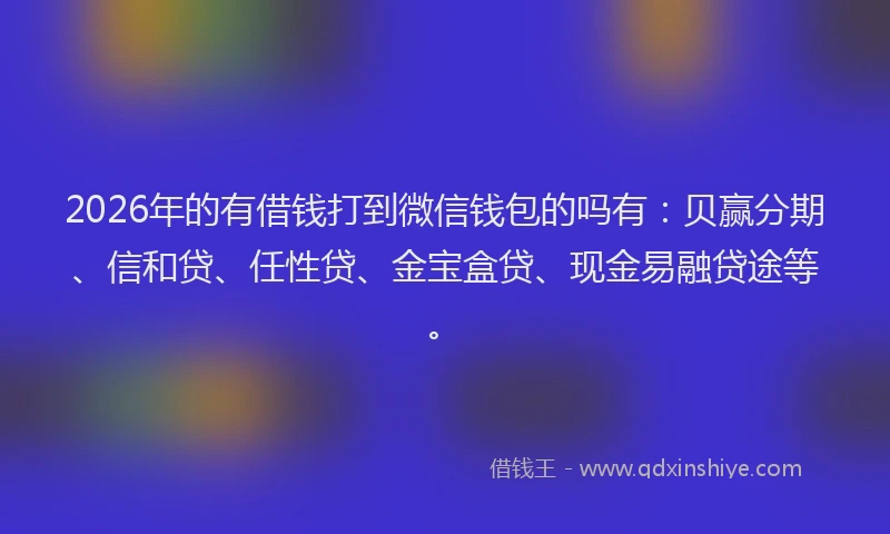2026年的有借钱打到微信钱包的吗有：贝赢分期、信和贷、任性贷、金宝盒贷、现金易融贷途等。