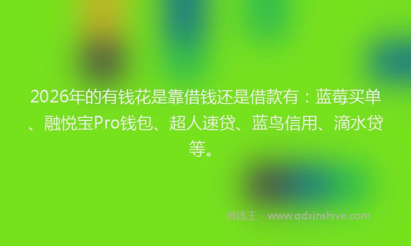 2026年的有钱花是靠借钱还是借款有：蓝莓买单、融悦宝Pro钱包、超人速贷、蓝鸟信用、滴水贷等。