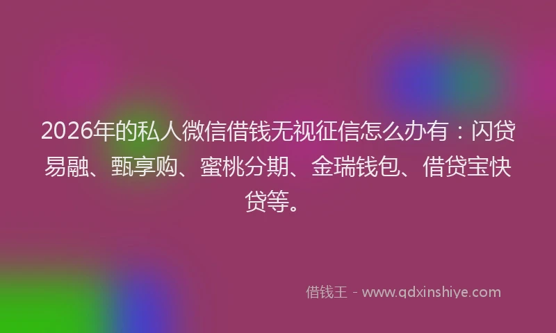 2026年的私人微信借钱无视征信怎么办有：闪贷易融、甄享购、蜜桃分期、金瑞钱包、借贷宝快贷等。