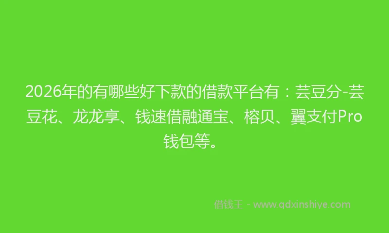 2026年的有哪些好下款的借款平台有：芸豆分-芸豆花、龙龙享、钱速借融通宝、榕贝、翼支付Pro钱包等。