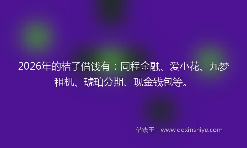 2026年的桔子借钱有：同程金融、爱小花、九梦租机、琥珀分期、现金钱包等。