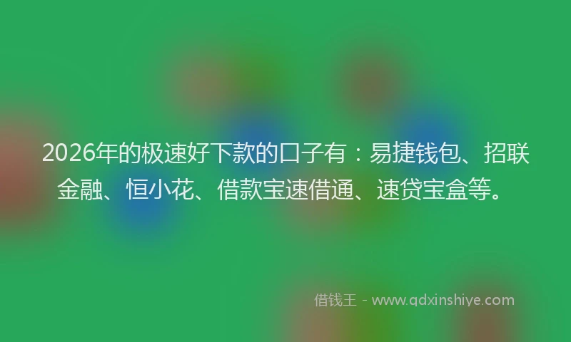 2026年的极速好下款的口子有：易捷钱包、招联金融、恒小花、借款宝速借通、速贷宝盒等。