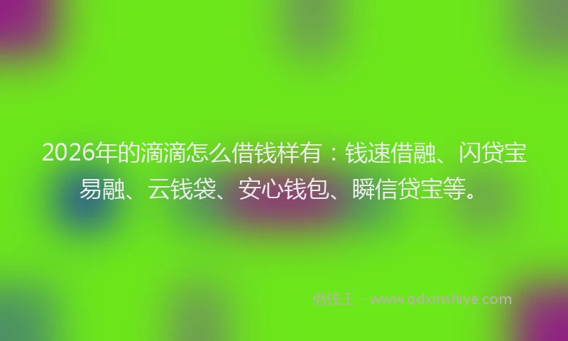 2026年的滴滴怎么借钱样有：钱速借融、闪贷宝易融、云钱袋、安心钱包、瞬信贷宝等。