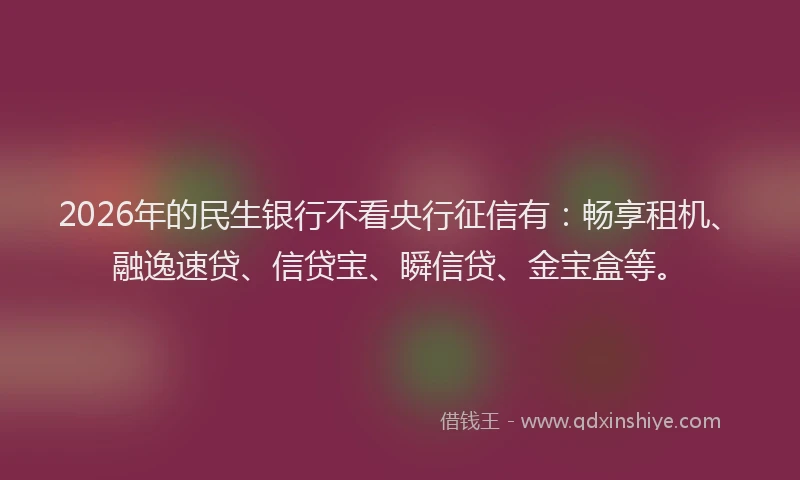 2026年的民生银行不看央行征信有：畅享租机、融逸速贷、信贷宝、瞬信贷、金宝盒等。