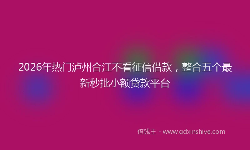 2026年热门泸州合江不看征信借款，整合五个最新秒批小额贷款平台