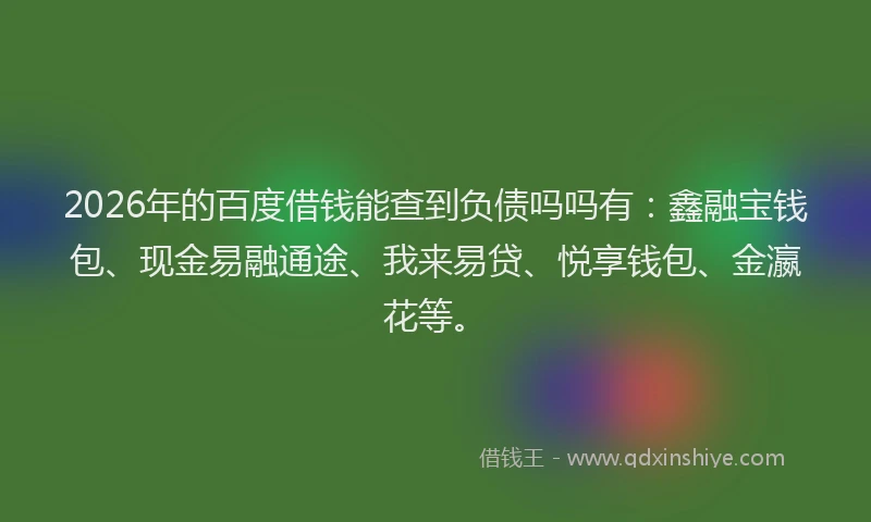 2026年的百度借钱能查到负债吗吗有：鑫融宝钱包、现金易融通途、我来易贷、悦享钱包、金瀛花等。