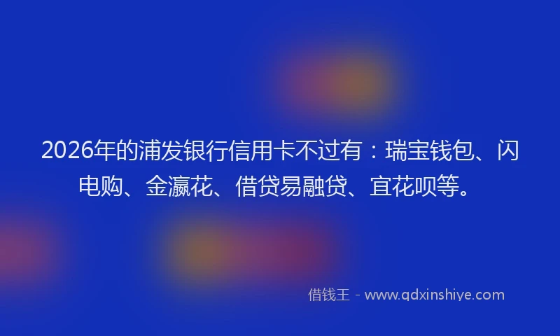 2026年的浦发银行信用卡不过有：瑞宝钱包、闪电购、金瀛花、借贷易融贷、宜花呗等。