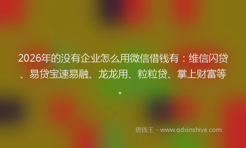 2026年的没有企业怎么用微信借钱有：维信闪贷、易贷宝速易融、龙龙用、粒粒贷、掌上财富等。