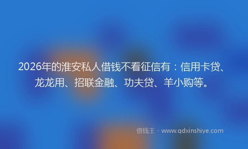 2026年的淮安私人借钱不看征信有：信用卡贷、龙龙用、招联金融、功夫贷、羊小购等。