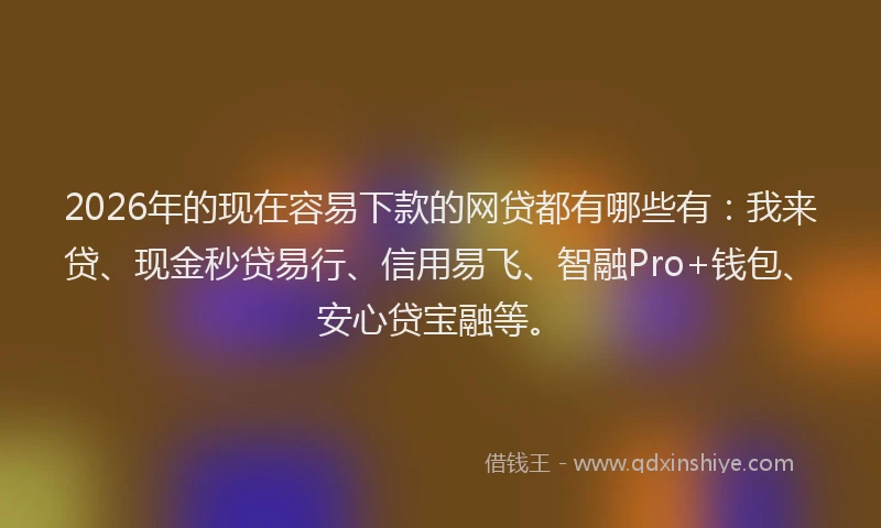 2026年的现在容易下款的网贷都有哪些有：我来贷、现金秒贷易行、信用易飞、智融Pro+钱包、安心贷宝融等。