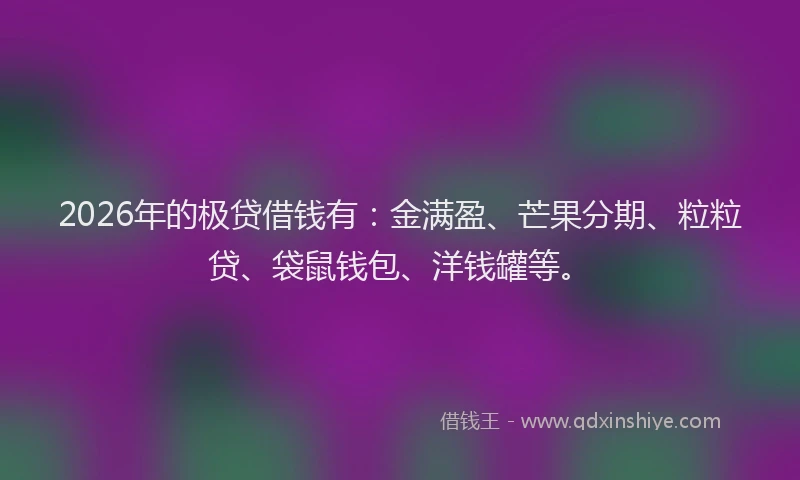 2026年的极贷借钱有：金满盈、芒果分期、粒粒贷、袋鼠钱包、洋钱罐等。