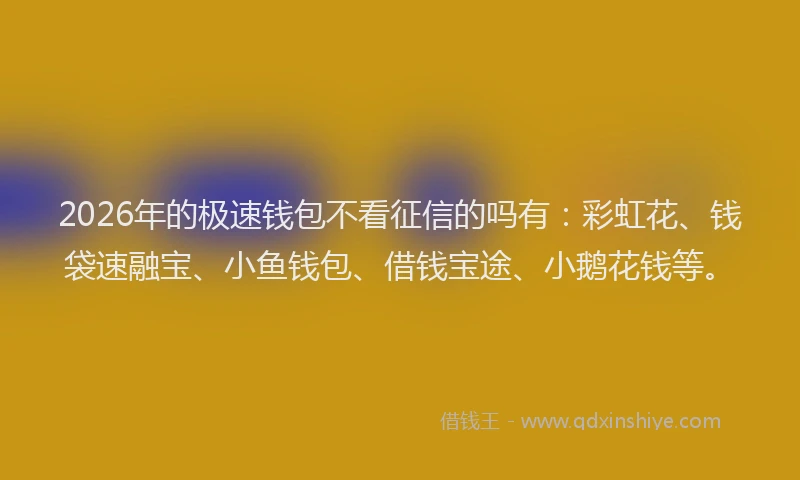 2026年的极速钱包不看征信的吗有：彩虹花、钱袋速融宝、小鱼钱包、借钱宝途、小鹅花钱等。