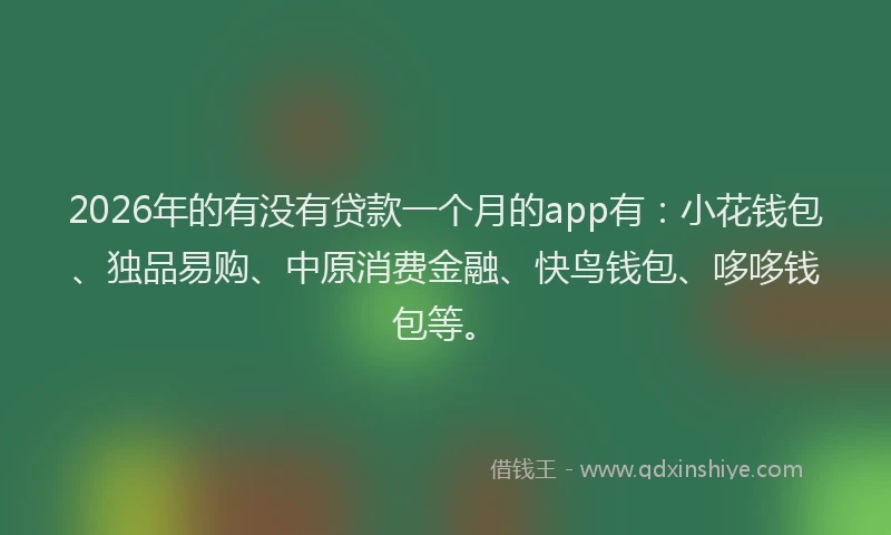2026年的有没有贷款一个月的app有：小花钱包、独品易购、中原消费金融、快鸟钱包、哆哆钱包等。