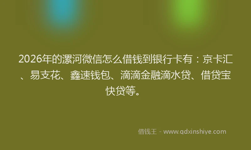 2026年的漯河微信怎么借钱到银行卡有：京卡汇、易支花、鑫速钱包、滴滴金融滴水贷、借贷宝快贷等。