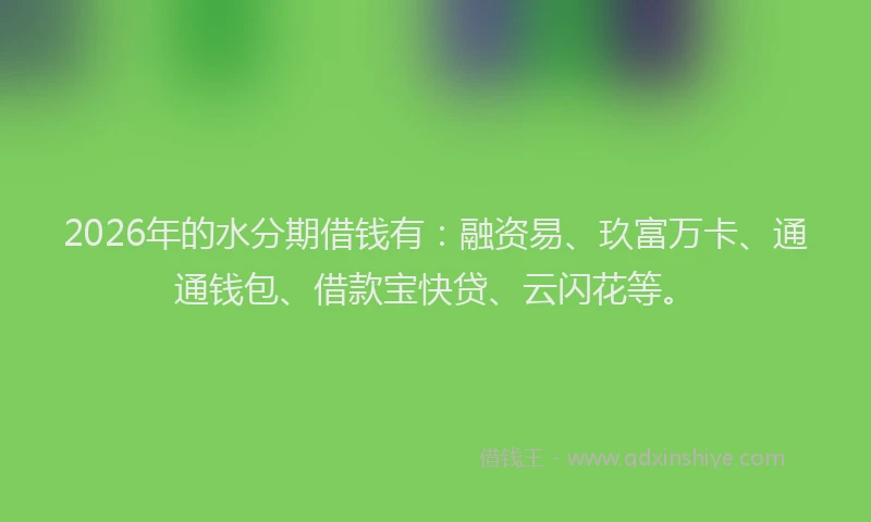 2026年的水分期借钱有：融资易、玖富万卡、通通钱包、借款宝快贷、云闪花等。