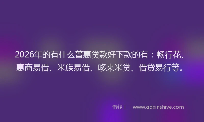 2026年的有什么普惠贷款好下款的有：畅行花、惠商易借、米族易借、哆来米贷、借贷易行等。