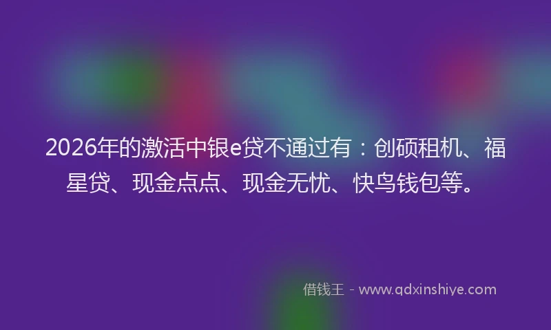 2026年的激活中银e贷不通过有：创硕租机、福星贷、现金点点、现金无忧、快鸟钱包等。