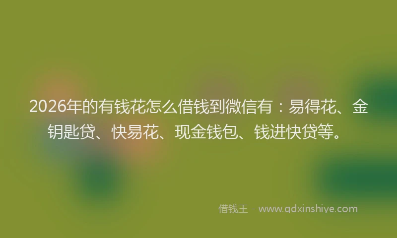 2026年的有钱花怎么借钱到微信有：易得花、金钥匙贷、快易花、现金钱包、钱进快贷等。