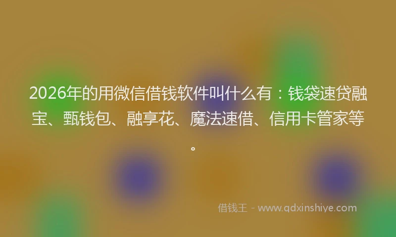 2026年的用微信借钱软件叫什么有：钱袋速贷融宝、甄钱包、融享花、魔法速借、信用卡管家等。