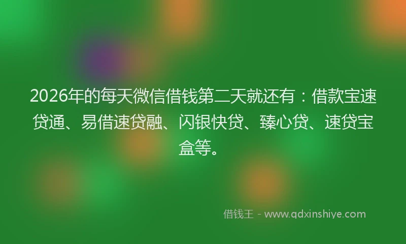 2026年的每天微信借钱第二天就还有：借款宝速贷通、易借速贷融、闪银快贷、臻心贷、速贷宝盒等。