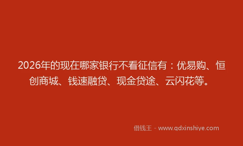 2026年的现在哪家银行不看征信有：优易购、恒创商城、钱速融贷、现金贷途、云闪花等。