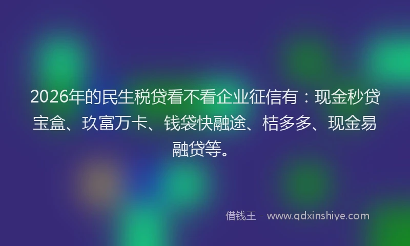 2026年的民生税贷看不看企业征信有：现金秒贷宝盒、玖富万卡、钱袋快融途、桔多多、现金易融贷等。