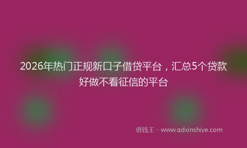 2026年热门正规新口子借贷平台,汇总5个贷款好做不看征信的平台