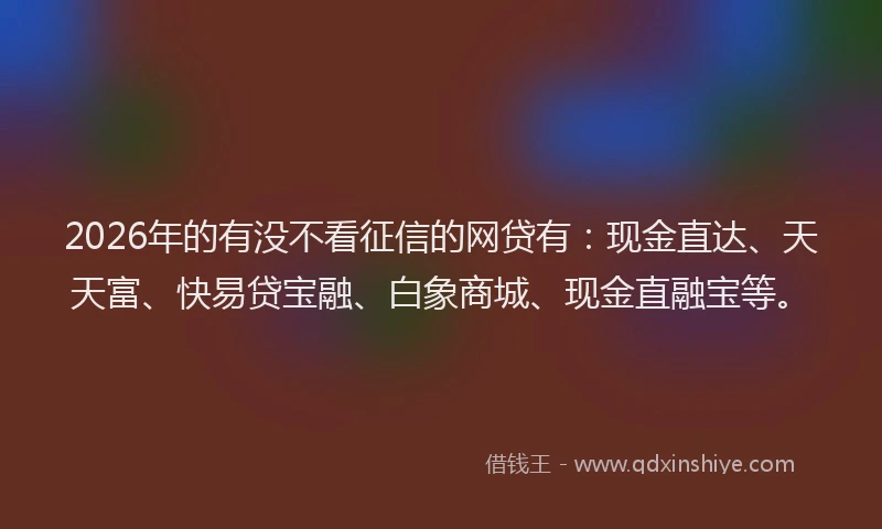 2026年的有没不看征信的网贷有：现金直达、天天富、快易贷宝融、白象商城、现金直融宝等。